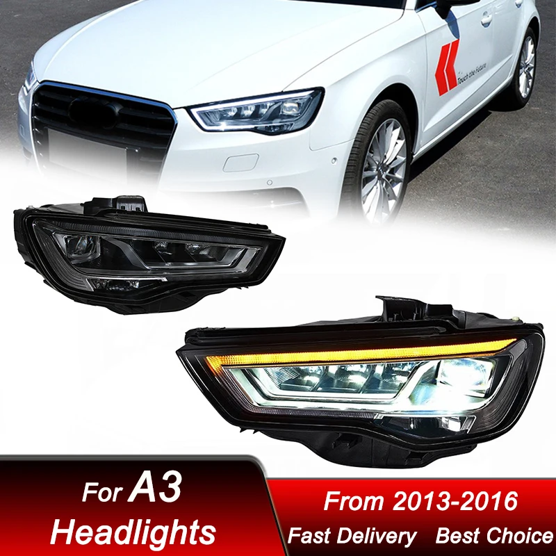 Lampu depan mobil untuk Audi A3 2013-2016 ke S3 RS3 gaya rakitan lampu depan LED Upgrade Aksesori lensa proyektor konfigurasi tinggi