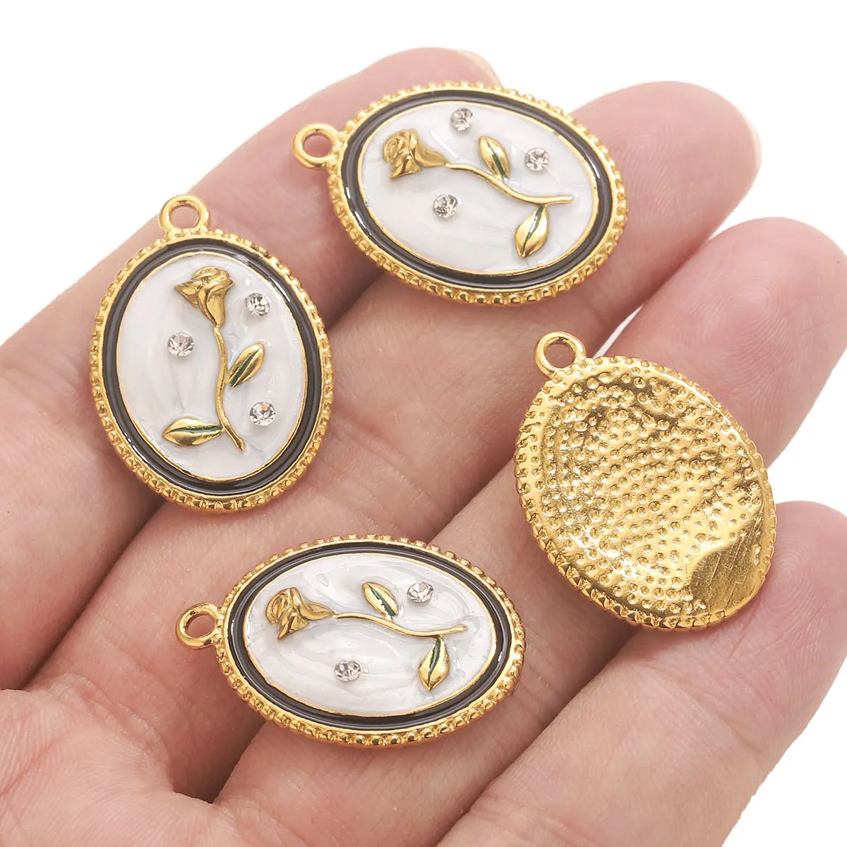 2 Stück Edelstahl Tulpe Blumen Charms für Schmuckherstellung vergoldete Emaille Blumenanhänger Schmuckzubehör DIY Zubehör