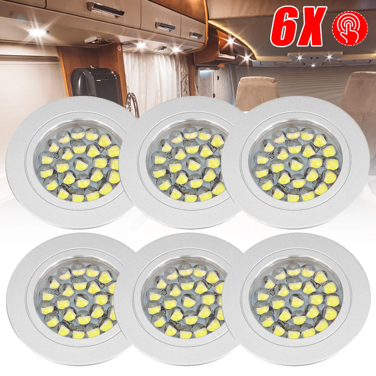 6/4/2/1PCS 12V LED Touch Sensor Interior Spot Lights Round Wall Lamps Ceiling Lights For Car Bedroom Boat RV Caravan Motorhome