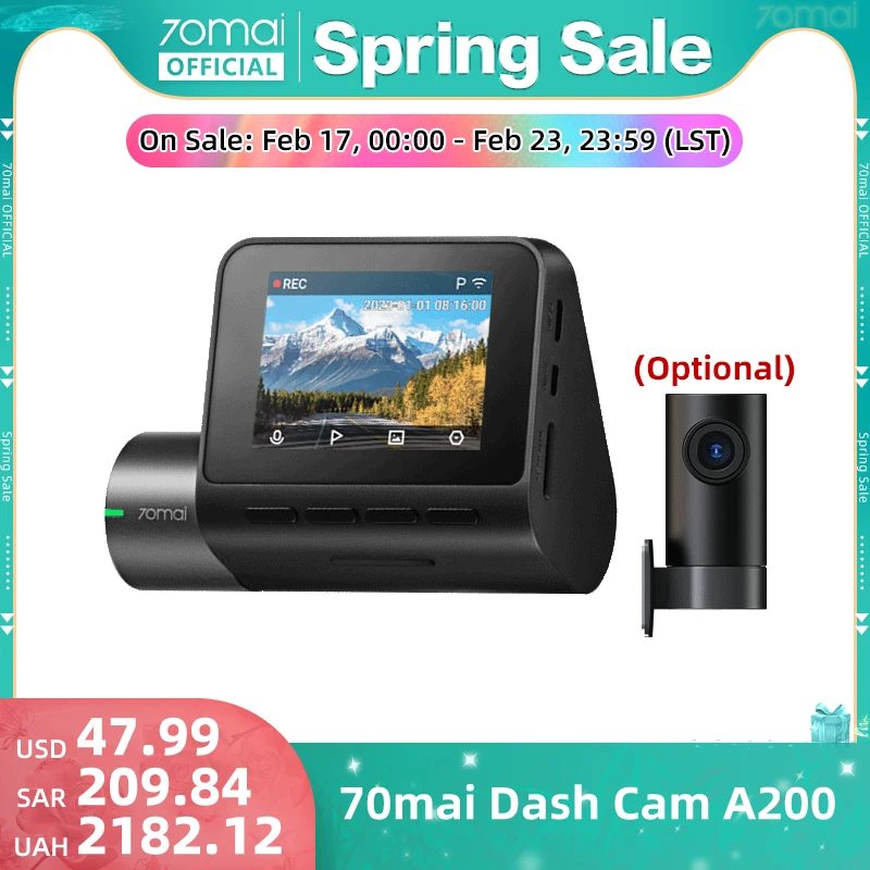 Global 70mai Dash Cam A200 Dual-channel Record 1080P HDR 2'' IPS Screen 24H Parking Monitor 70mai Car DVR A200 WIFI APP 130° FOV