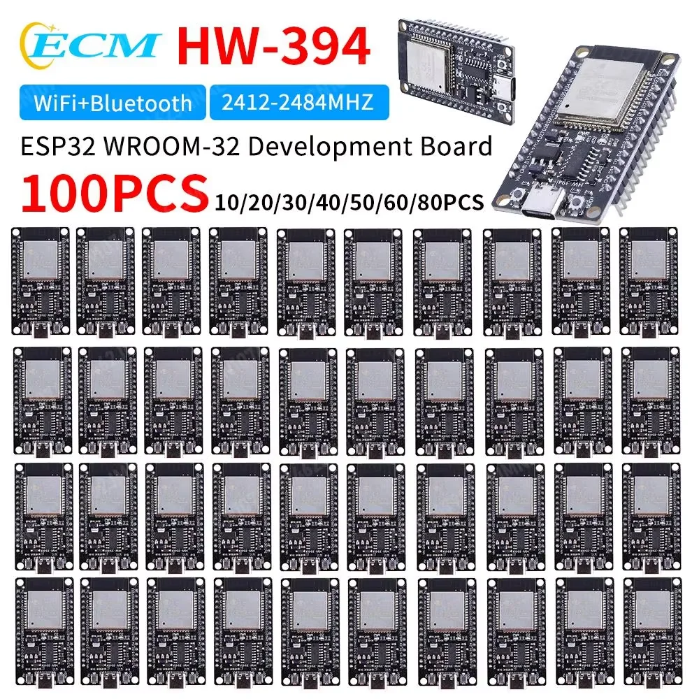 5-100PCS ESP32 WROOM-32 Development Board 5V  CH340C WiFi+Bluetooth Ultra-Low Power Consumption SPI Flash 32Mbit Wireless Module