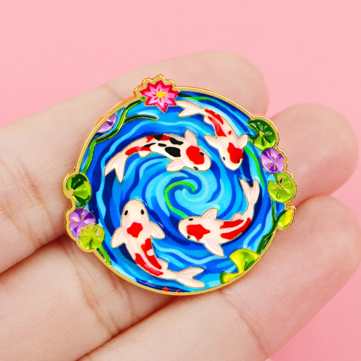 Koi Fish Enamel Pin Lucky Koi Pond Brooch Lapel Badge for Backpacks Hats Jackets Japanese Style Jewelry Gift for Collectors - view 4