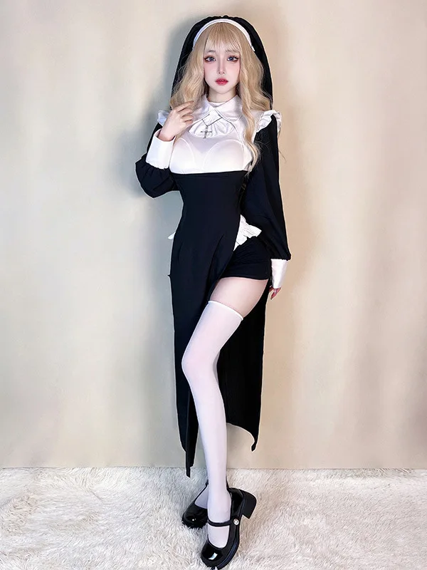 

Halloween Nun Death Maid Robe Women's Servant Long Robe Stage Costume Traditional Chinese Ethnic Women's Fashion