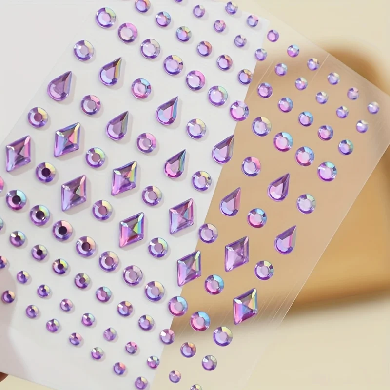 Sparkling 3D Synthetic Gemstones Multi-Size Teardrop Rhombus Round Drill Face Stickers for DIY Makeup and Party Eye Decoration