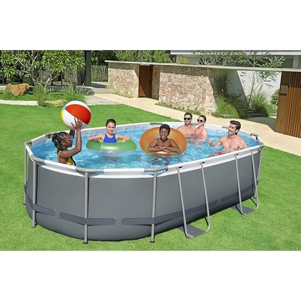 

Outdoor Hot Tubs Oval Metal Frame Above Ground Outdoor Swimming Pool Set with 1500 GPH Filter Pump, Ladder, Outdoor Hot Tubs