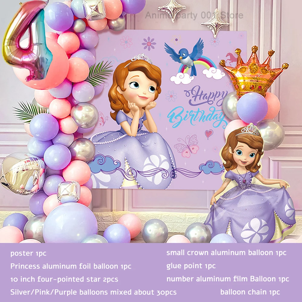 1Set Sophia Them Pink Purple Balloon large cartoon princess Sofia foil ballon Girl birthday party wedding decor Baby Shower Ball