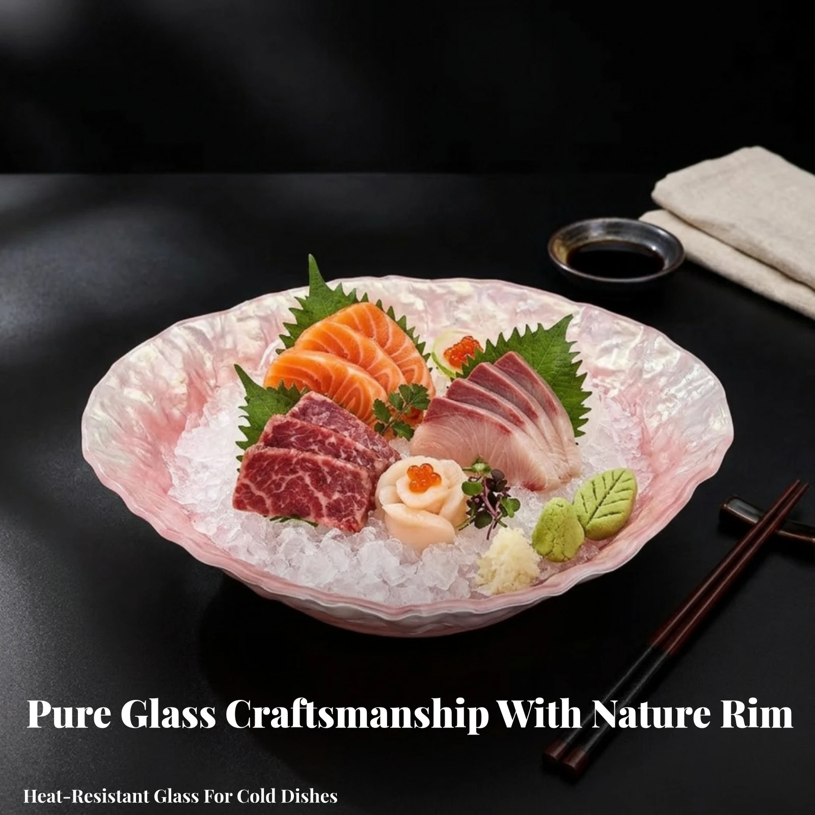 Glass Serving Dish with Scalloped Rim Textured Glass Platter with Raised Base Platter with Scalloped Edges Sturdy Eye-Catching