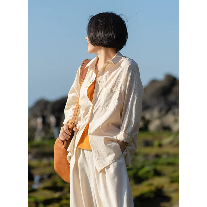 

Spring New Arrival Women's irt Jaet Double Wear ape Cotton Pure Color Commute Sle Button Detail Loose Fit