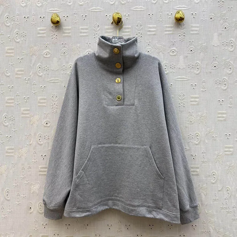 

Женская толстовка с высоким воротником, повседневный пуловер большого размера, хлопковый топ премиум-класса, весеннее новое поступление 2026, стиль Y2K