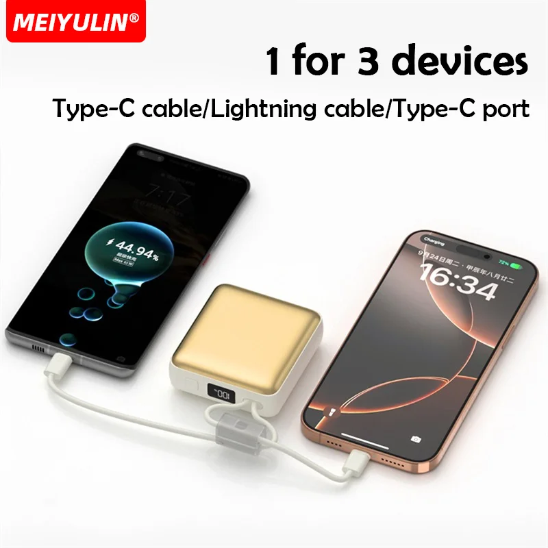 Pequeno 10000mah power bank portátil carregador rápido com cabo pd20w bateria de reposição externa para iphone 16 15 14 13 12 samsung xiaomi