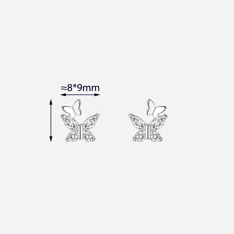 Silver Color Mini Cute Exquisite Zircon Butterfly Stud Earrings for Charming Women Light Luxury Fashion Jewelry Accessories