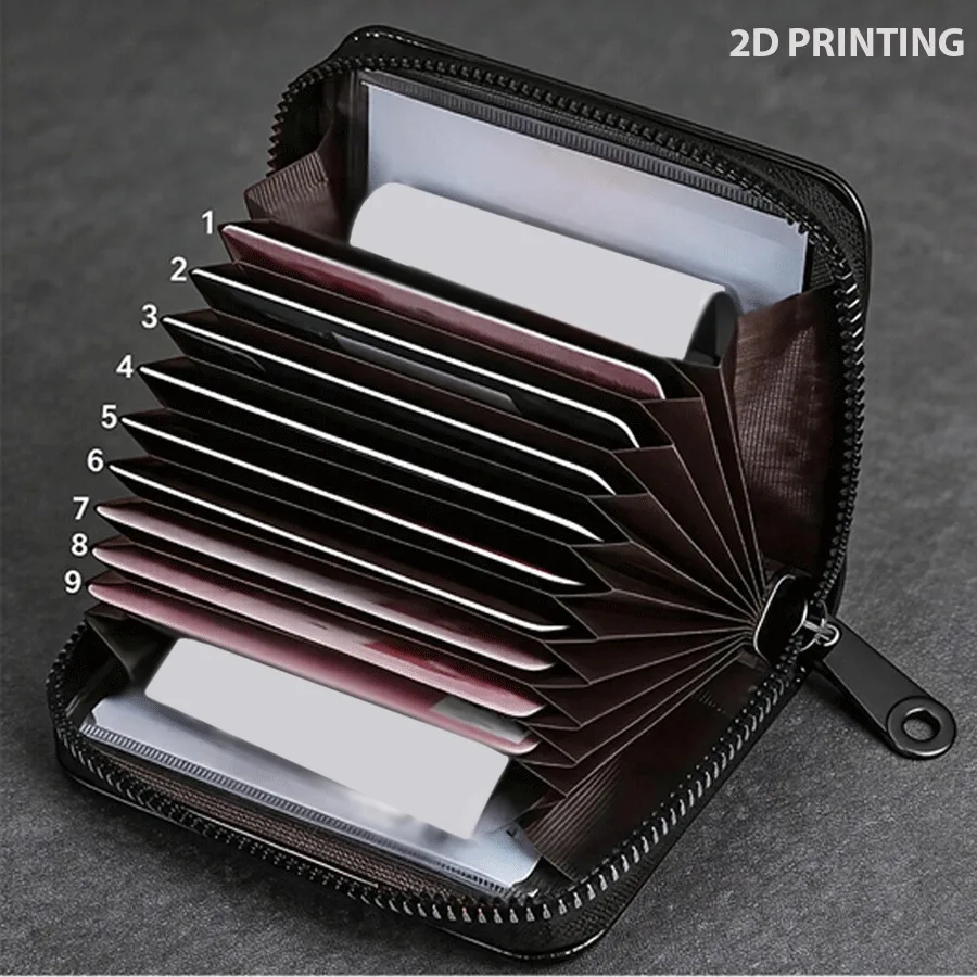 Pink Butterfly and BowLeather Pattern Card Bag, PU LeatherZipper Anti-theft Wallet, Multi Slot Accordion Style Card Clip,Suitabl
