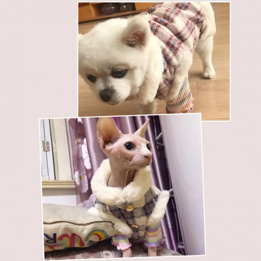 Colete estampado xadrez para animais de estimação, casaco de inverno elegante para gatos e cães, roupas quentes e macias para o clima