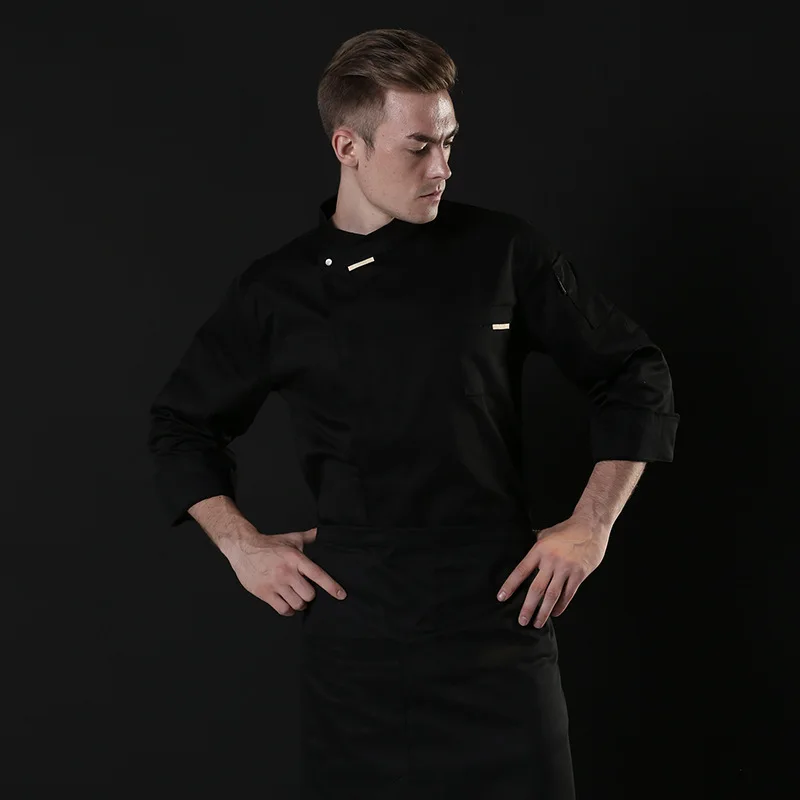 C025 Uniforme de Chef de manga larga para Hotel, restaurante occidental, abrigo de cocina, chaqueta para hornear, chaqueta de peluquero de pastelería para hombres