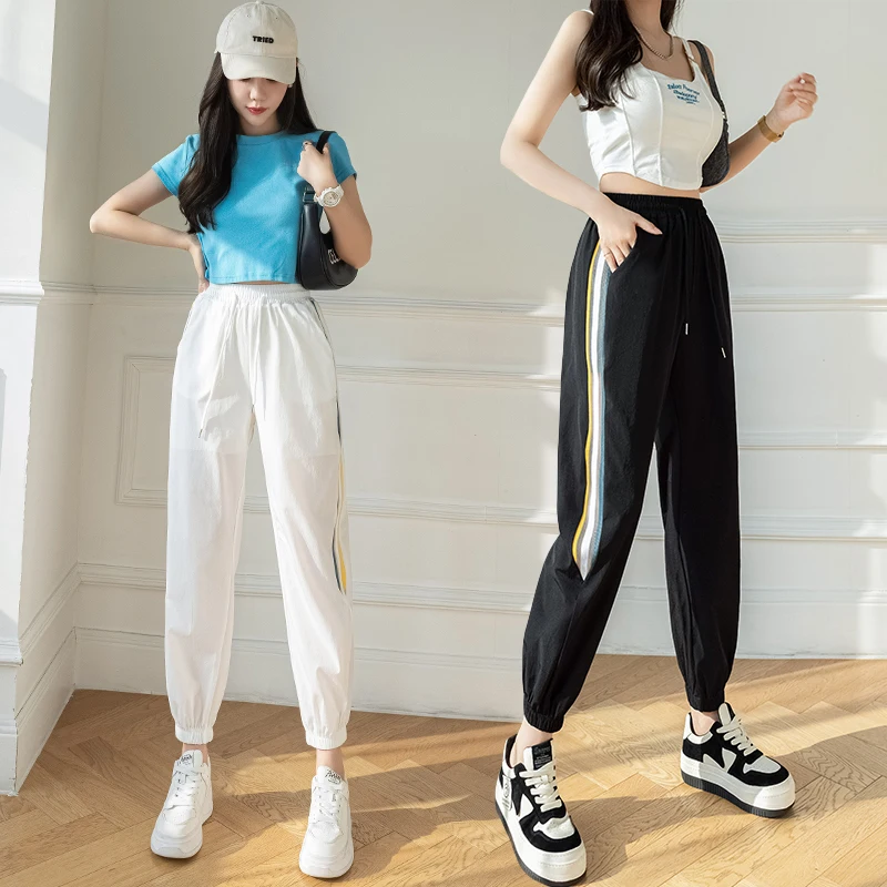 Fashion Ice Silk Quick Drying Streetwear Women Pants Female Womens Sweatpants Girls Summer Casual Black Joggers Trousers  Py292