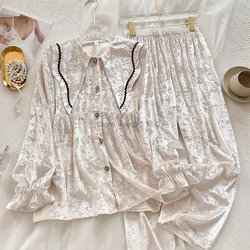 2Pcs Gold Velvet Pajamas Set Princess Style Home Clothes Loungewear Women's Warm Pyjama Cute Sleepwear Long Sleeve Nightwear