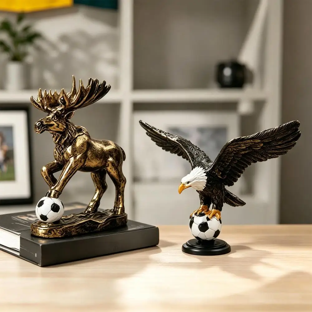 Sports Memorabilia Decoration Resin Soccer Figurines Mascot Sculptures Football Fan Ornaments with Retro Texture for Home