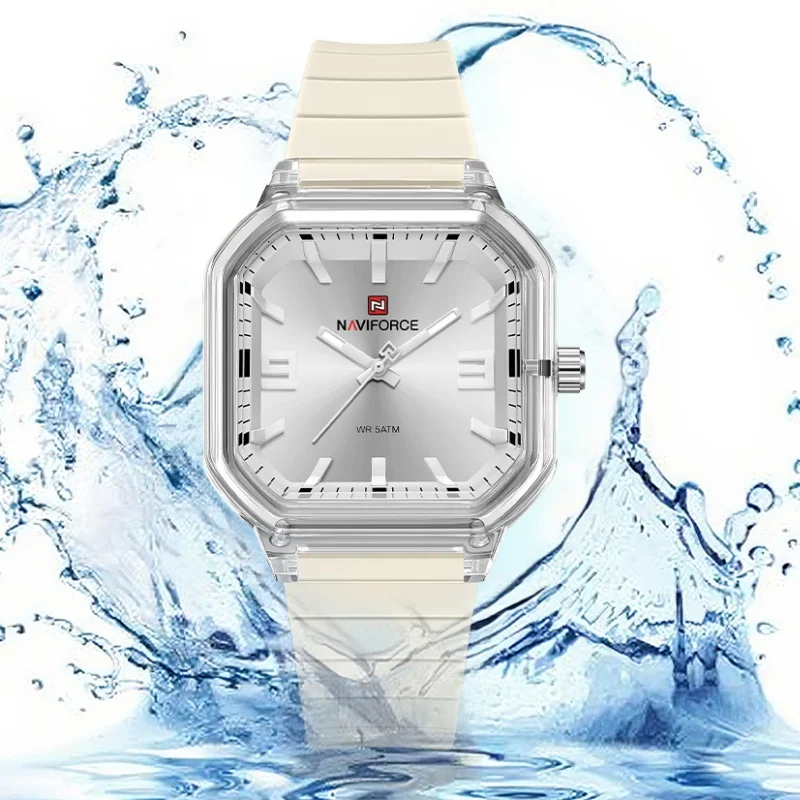 NAVIFORCE Women's Quartz Simple Watch Silicone Strap Watch Luminous Pointer Display Acrylic Watch Mirror High Quality Fashion
