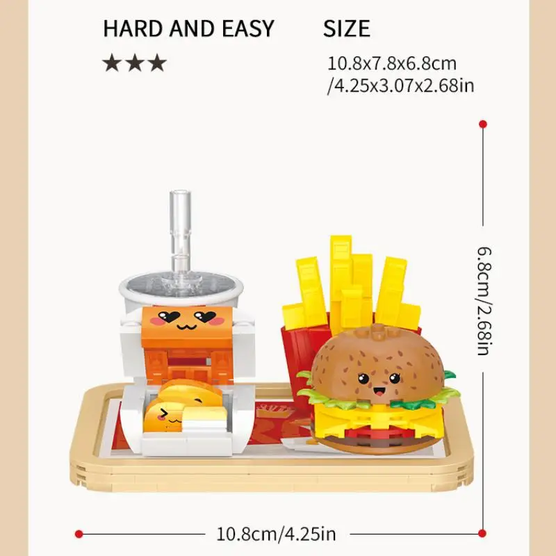 261PCS Hamburger French Fries Fried Chicken Building Blocks Cartoon Fast Food Assembly Building blocks