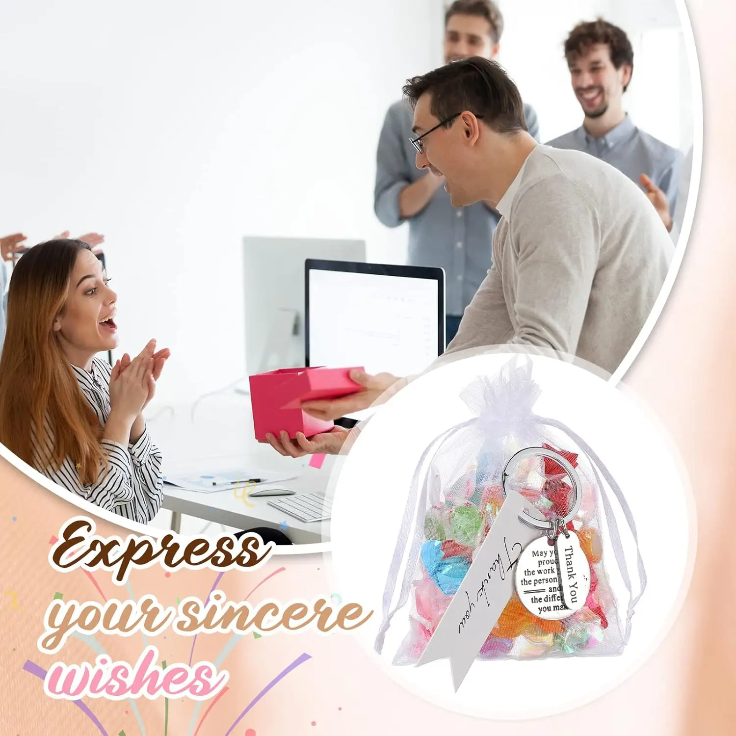 6sets employee appreciation gifts bulk for coworkers keychains organza bags with cards for staff graduation favors