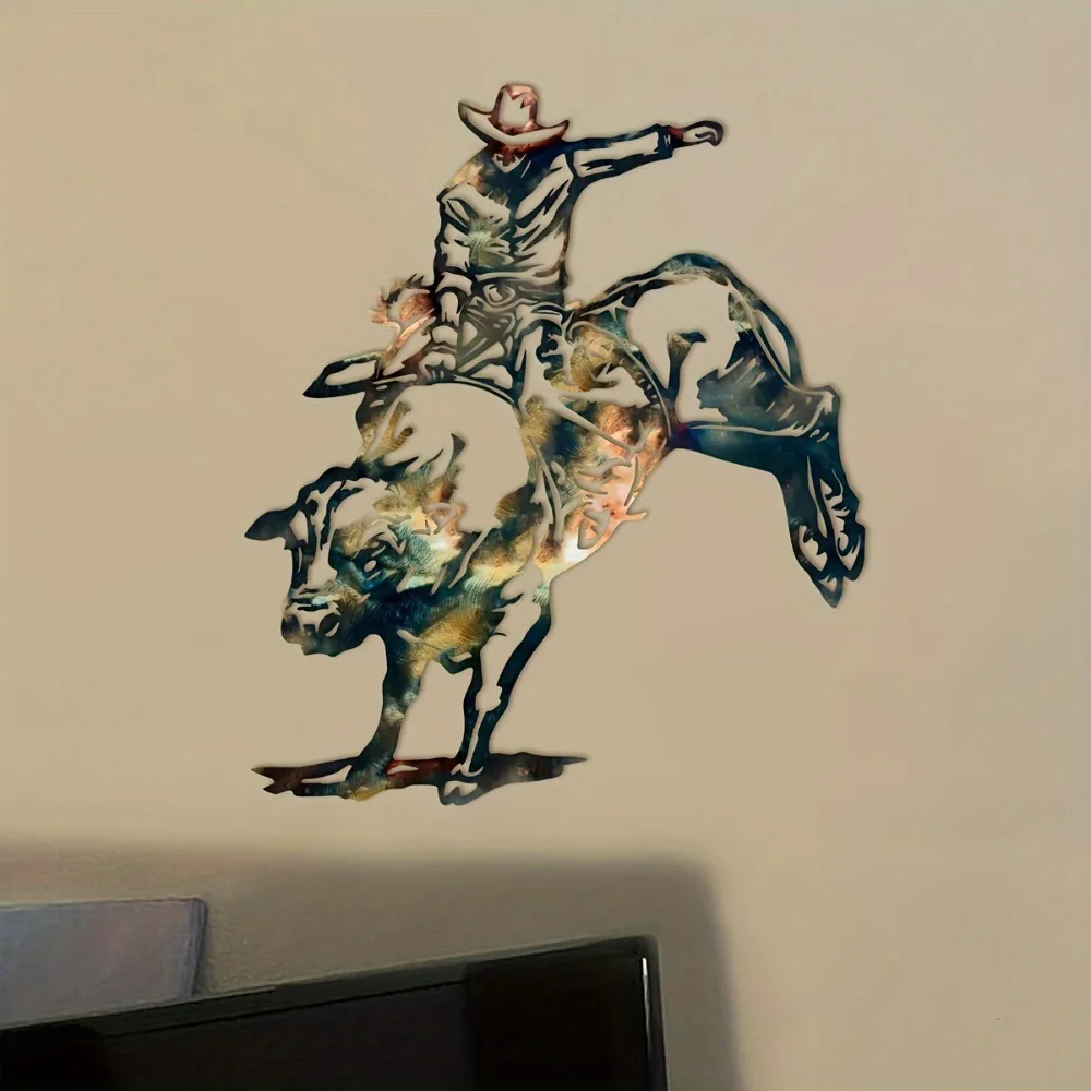 CIFBUY Modern Aluminum Wall Art Bull Rider Horse Waterproof Durable Metal Sculpture for Living Room Bedroom Home Decor