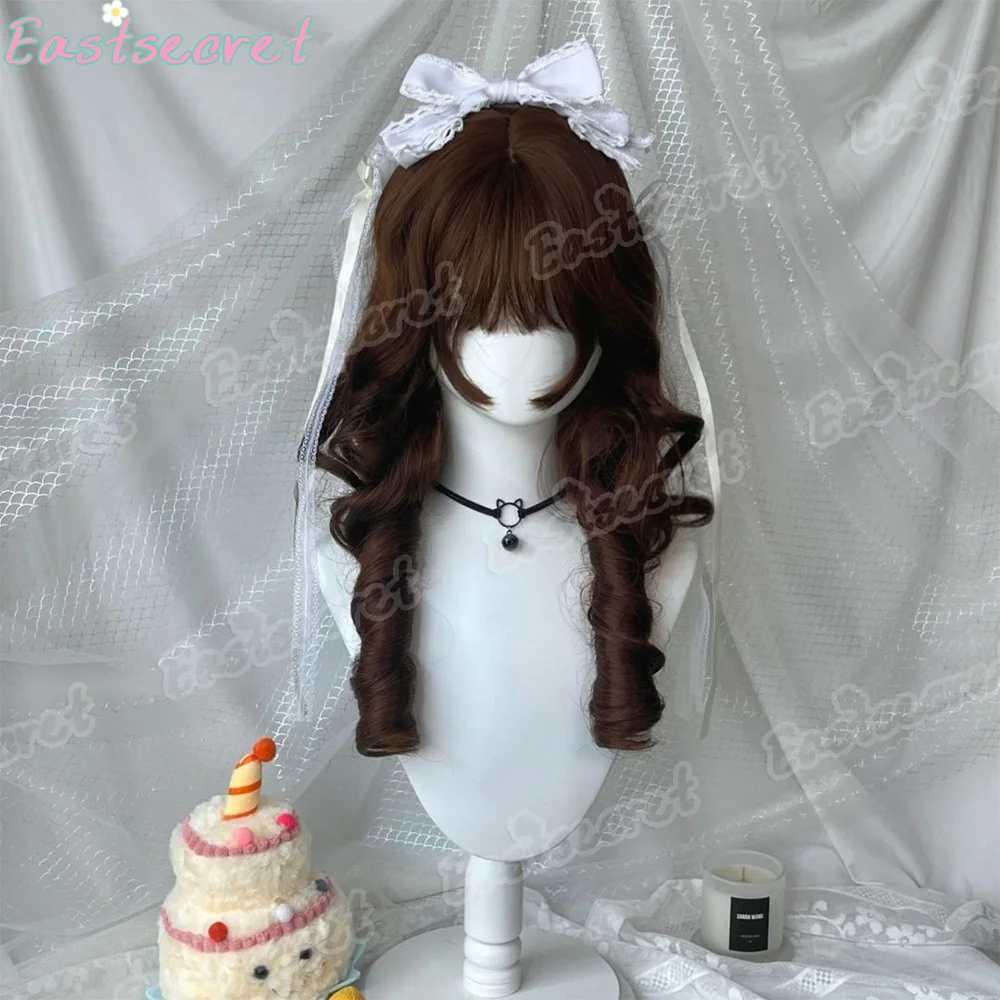 EAST 20 Inch Brown Lolita Pigtail Wig with Bangs Heat Resistant Synthetic Fiber  for Women Cosplay Party & Selfie