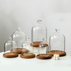 Aromatherapy Candle Holder Ornaments Dust-proof Glass Cover Wooden Base Aromatherapy Candle Cover Display Box Home Decoration