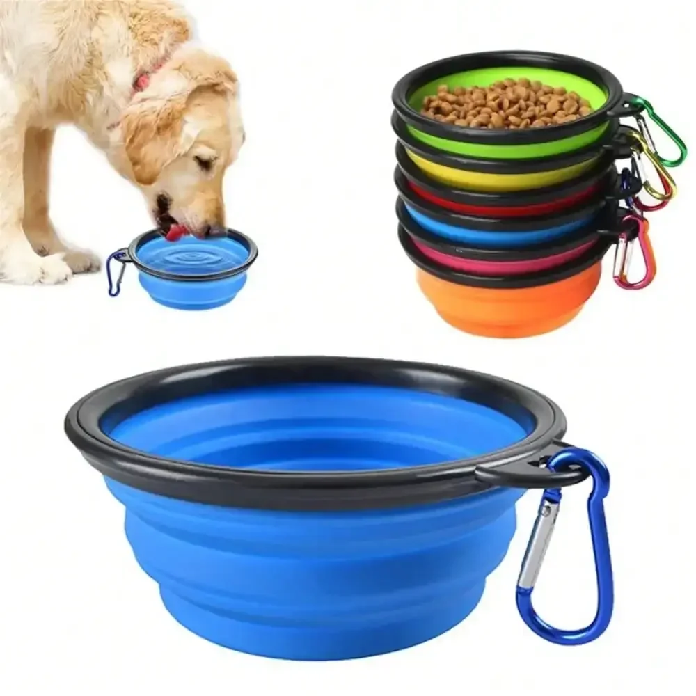 2026 Folding Portable Silicone Dog Feeder Bowl 2 In 1 Pet Dispenser Outdoor Travel Dog Cat With Carabiner Bottle Food Water Container image 4