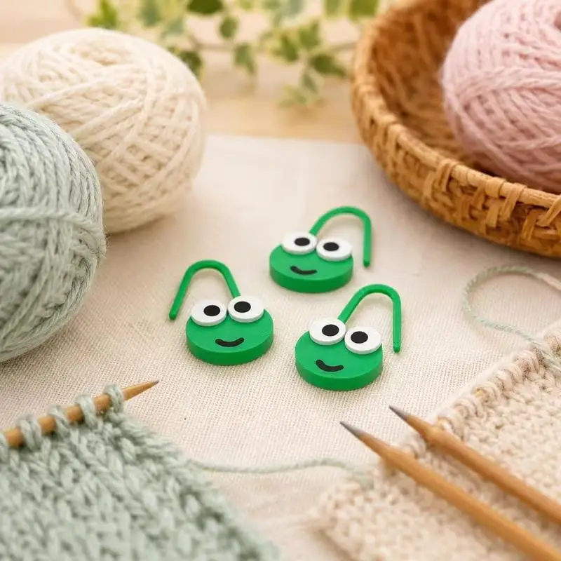 Verriegelbare Häkelmarkierer 10/20 Stück Kawaii Cartoon Frosch Niedliche Rutschfeste Clips für Strick- und DIY-Nähprojekte – Detail 2