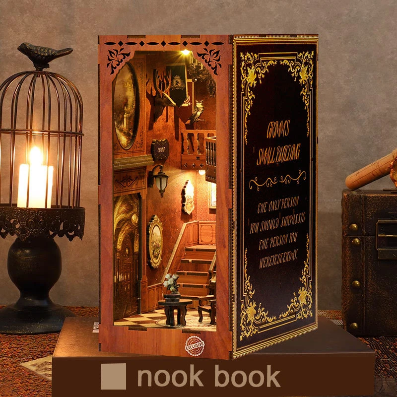 NEW DIY Book Nook Insert Shelf Kits Wooden Miniature Building Kit European Cottage Room Bookend Bookshelf Home Decoration Gifts