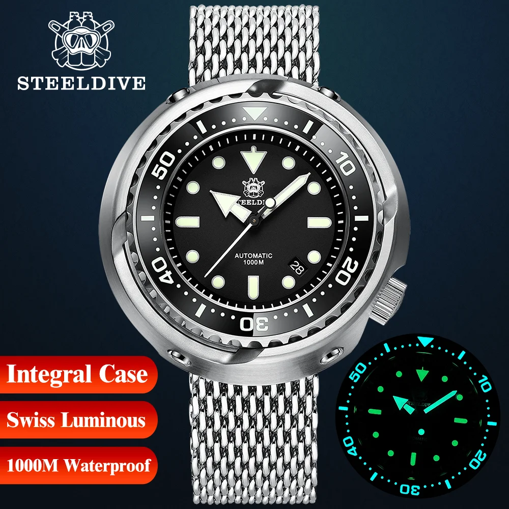 Steeldive luxo assista sd1978 oversize 53.6mm aço inoxidável relógio de pulso 1000m à prova dwaterproof água nh35 automático grande atum pode