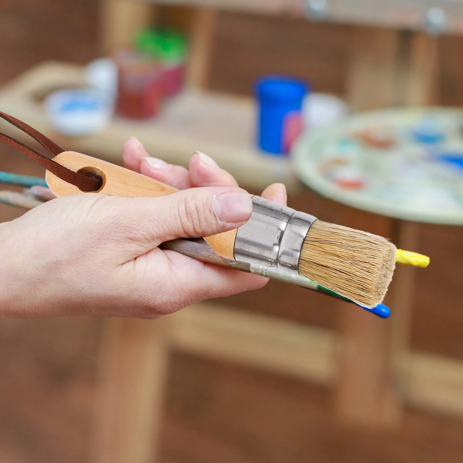 

3pcs Wooden Brush Set Natural Wax Brushes For Acrylic Oil Watercolor Painting Ergonomic Wear-Resistant Portable