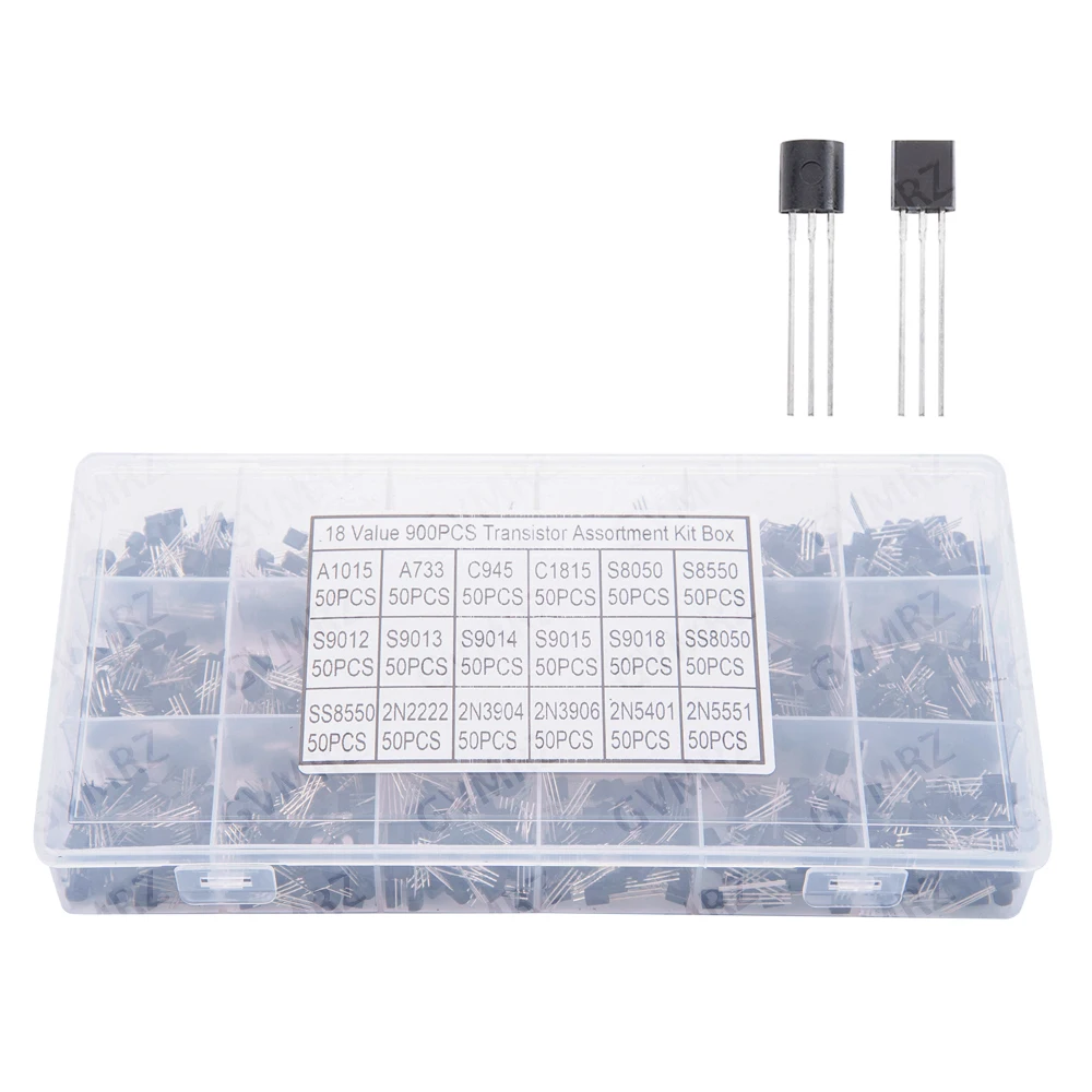 900PCS 18Values Transistor Assortment Kit A1015 S8050 S8550 S9012 2N2222 2N3904 2N5551 Box for Electronics DIY Projects 2N3904