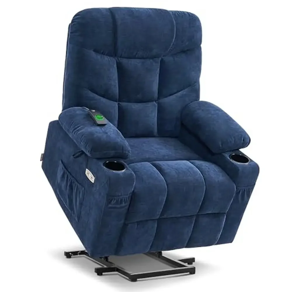 Electric Power Lift Recliner Chair with USB Ports Cup Holders Fabric Elderly Navy Blue Split Back Medium-Regular Easy Assembly