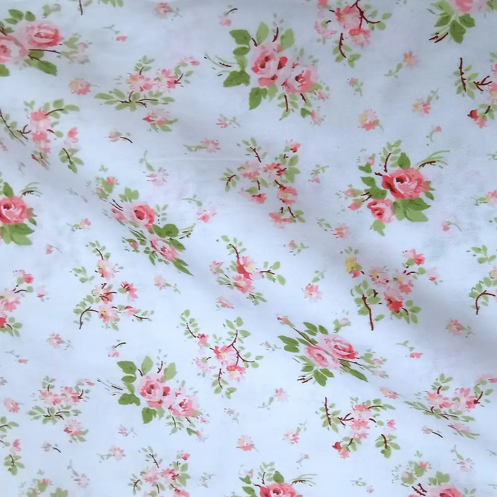 160x100cm Small Rose Printed Twill Weave Cotton Fabric,Patchwork Cloth,DIY Quilting Sewing Material