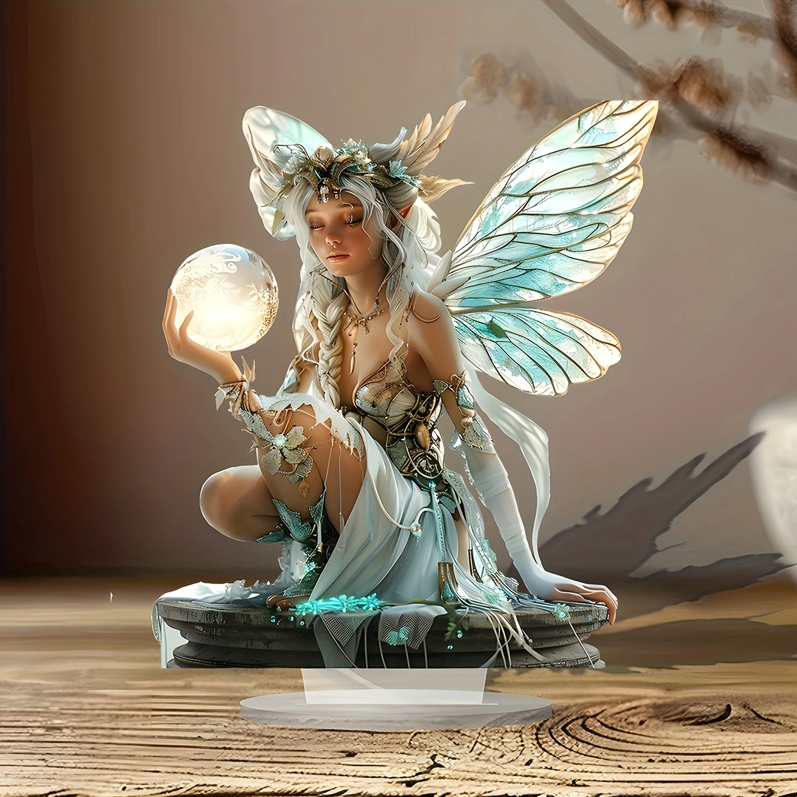 7in Pink Acrylic Fairy Tale Angel Elf Can Stand Tabletop Decor Home Office Club Cafe Decoration Friend Birthday Gift Photo Props