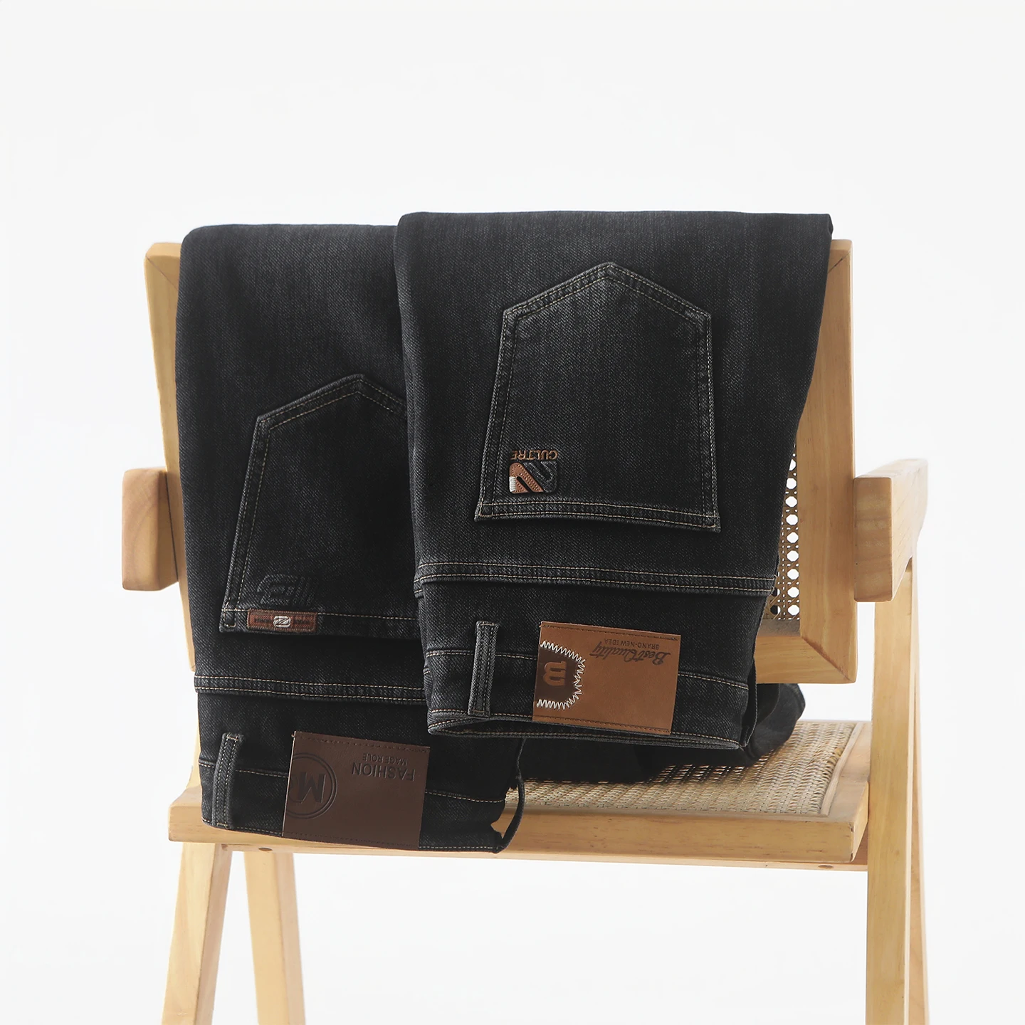 

Thiened One-Piece Fce Men's Casual Slim Fit Denim Jeans Warm Elastic Straight Leg Cotton Polyester Blend Winter Wear