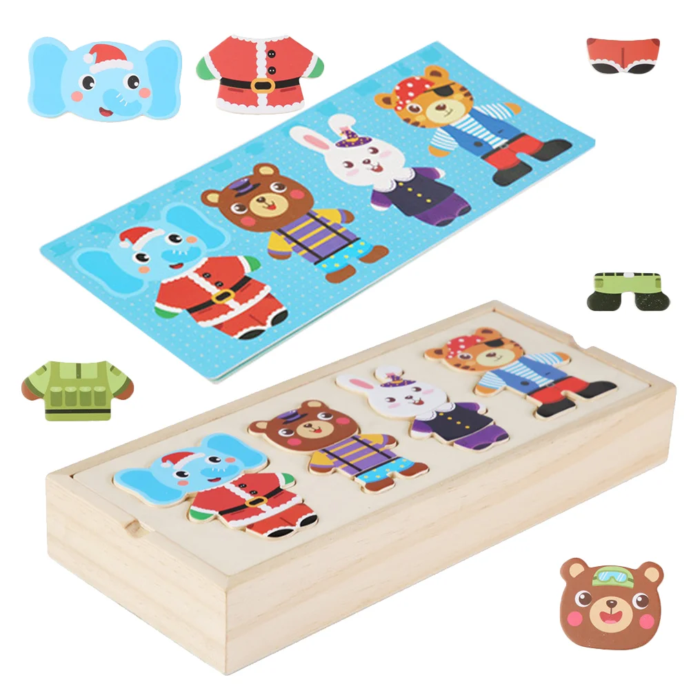 Animal Dress up Toys Wooden Puzzles Kids Cartoon Decoration For Toddler Gift Gifts