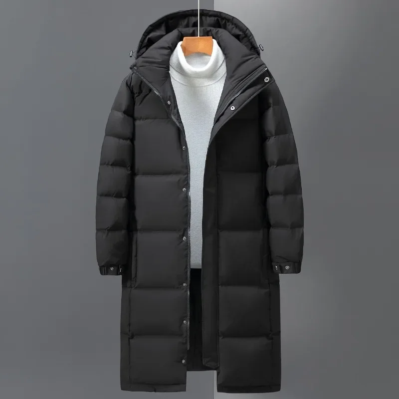 Doudounes longues en duvet de canard blanc pour hommes, vêtements d'extérieur décontractés, capuche, épais, chaud, coupe-vent, ski, hiver, haute qualité