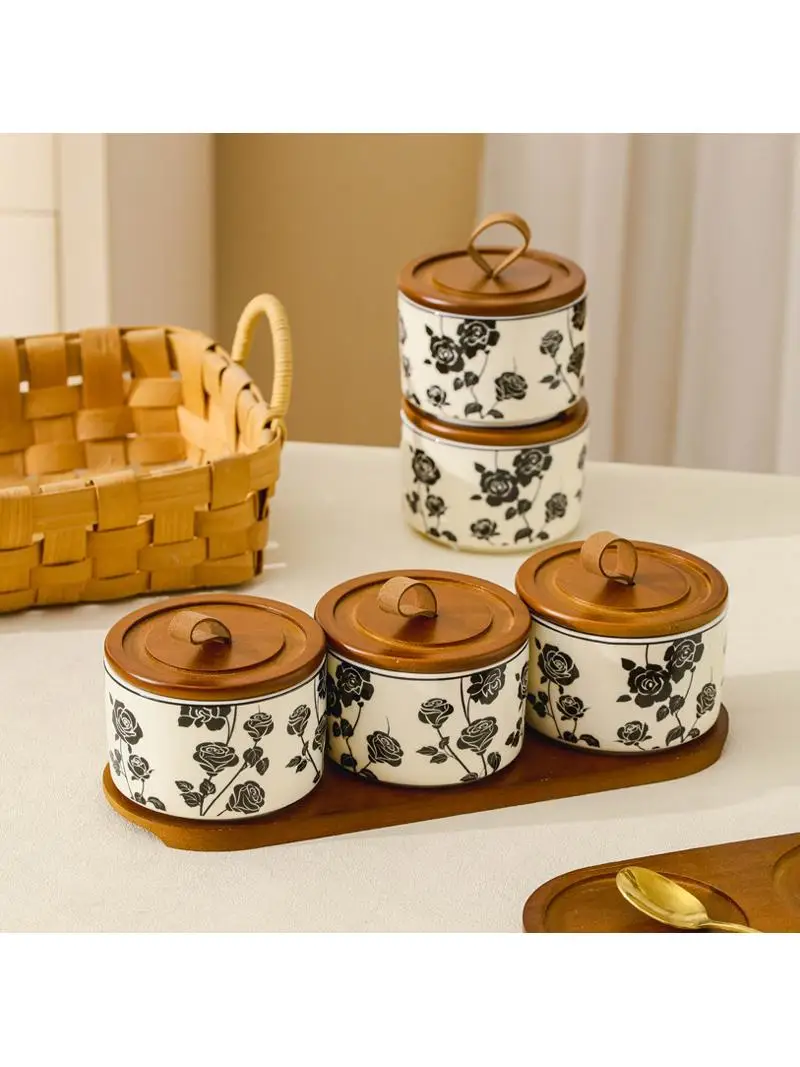 

Керамическая банка для хранения Black Rose, маленький герметичный контейнер для кофейных зерен и сахара, кухонный контейнер для хранения, ретро-стиль, для домашнего использования