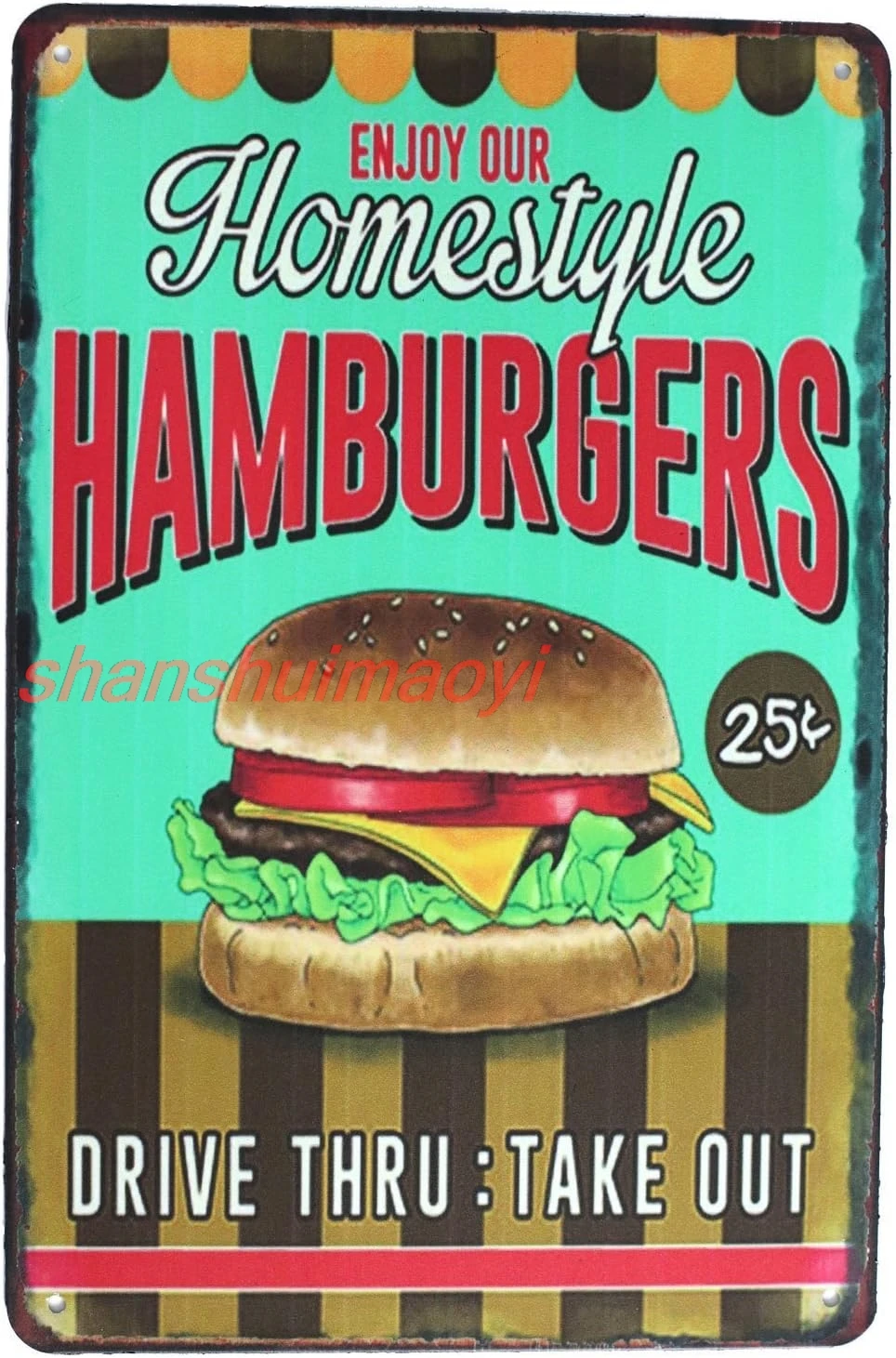 Enjoy Our Homestyle Hamburgers, Metal Tin Sign, Vintage Art Poster Plaque Dining Room Kitchen Home Wall Decor KMN