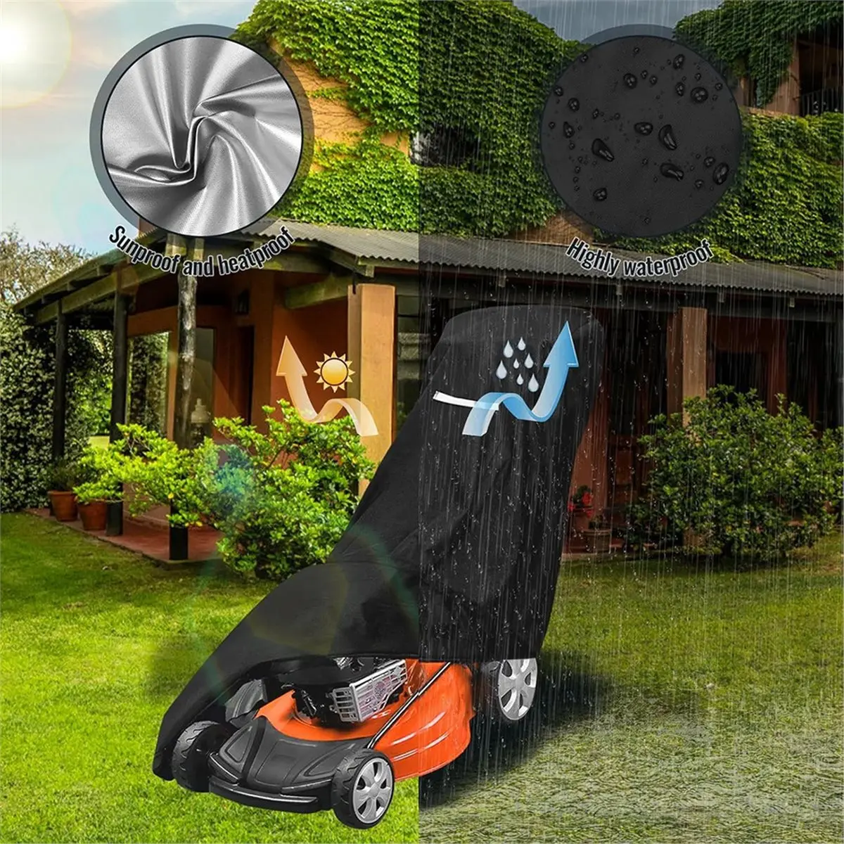 Heavy Duty Waterproof Lawn Mower Cover Universal Fit Push Mower UV Protection with Drawstring Storage Bag