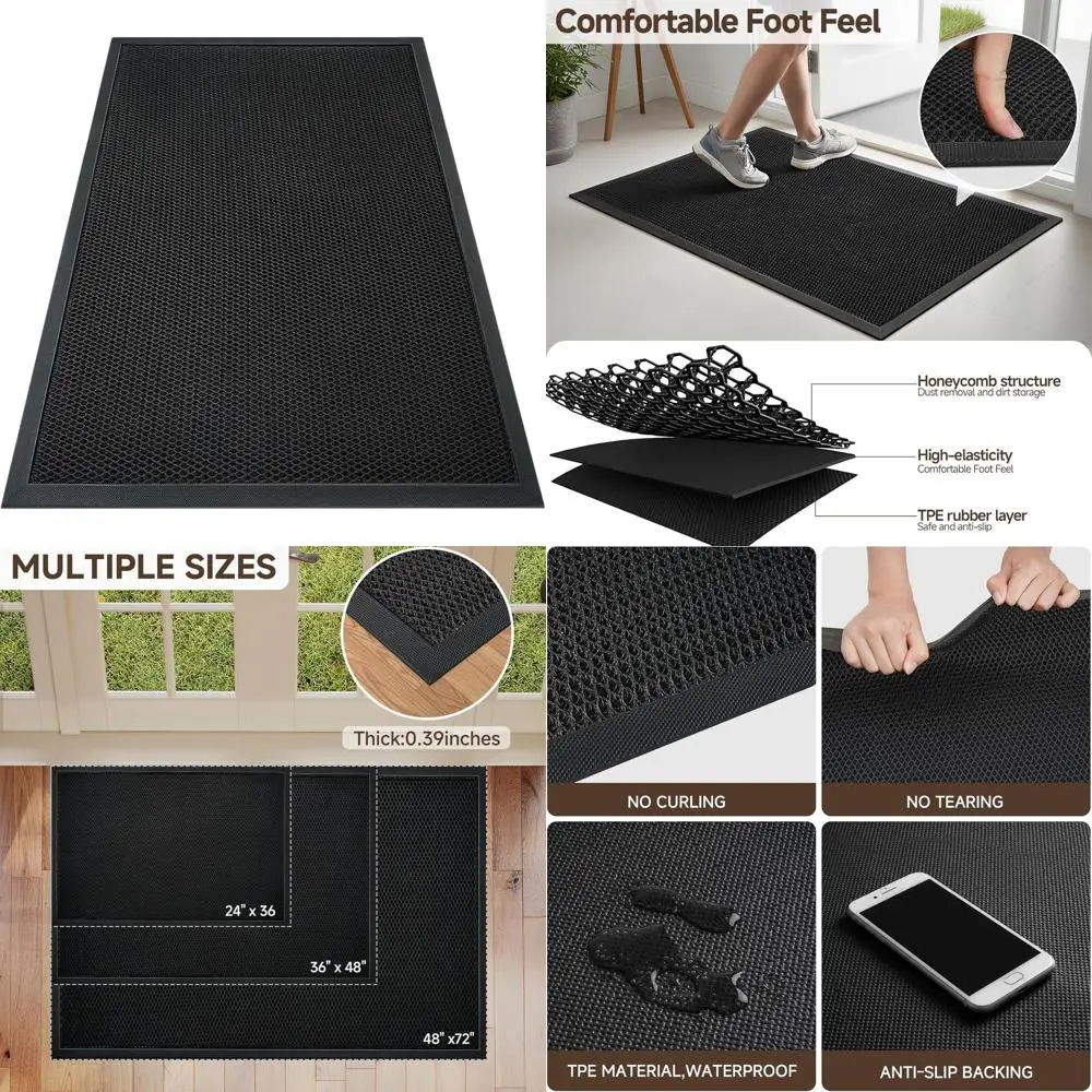

Прочный нескользящий резиновый коврик для дверей 3x4 фута для входов с высокой проходимостью, грязных помещений, патио и других зон - черный