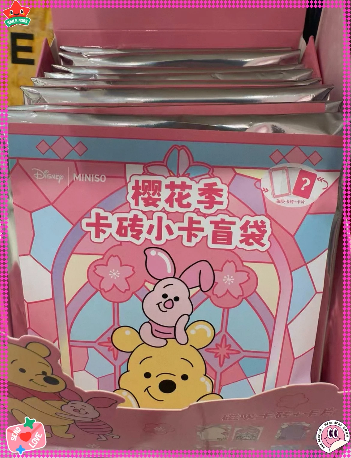 Echte MINISO Disney Winnie de Poeh Sakura Blind Box Badge Raamsticker 2025