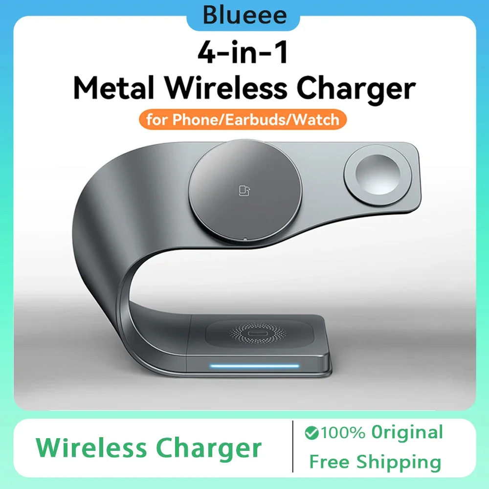 GQ 178S Metal Shell 4 in 1 Wireless Charger Magnetic Fast Charging Station Stand Dock for Airpods/Watch IPhone16 15