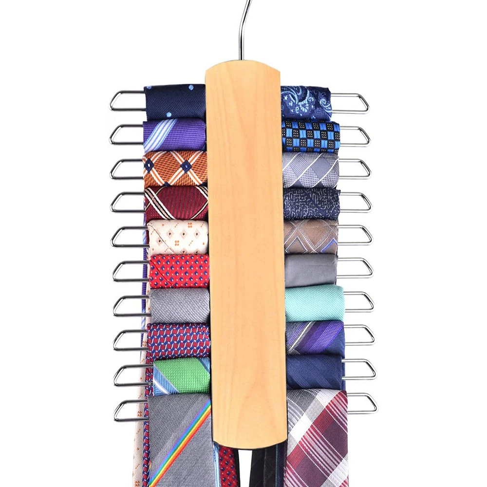 

Wooden Tie Hanger Space Saving for up to 20 Belts and Ties Organizer