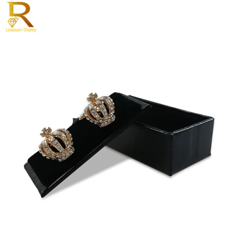 Boîte d'emballage de boutons de manchette pour hommes, organisateur en similicuir noir, bijoux, boutons de manchette, mallette de rangement, coffret cadeau de noël, vente en gros