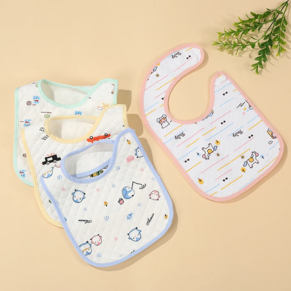 1Pcs Baby Bibs Cotton Snap Button Waterproof Bib Cartoon Animal Pattern Drool Towel Infant Feeding Boy Girl Towel Burp Cloths