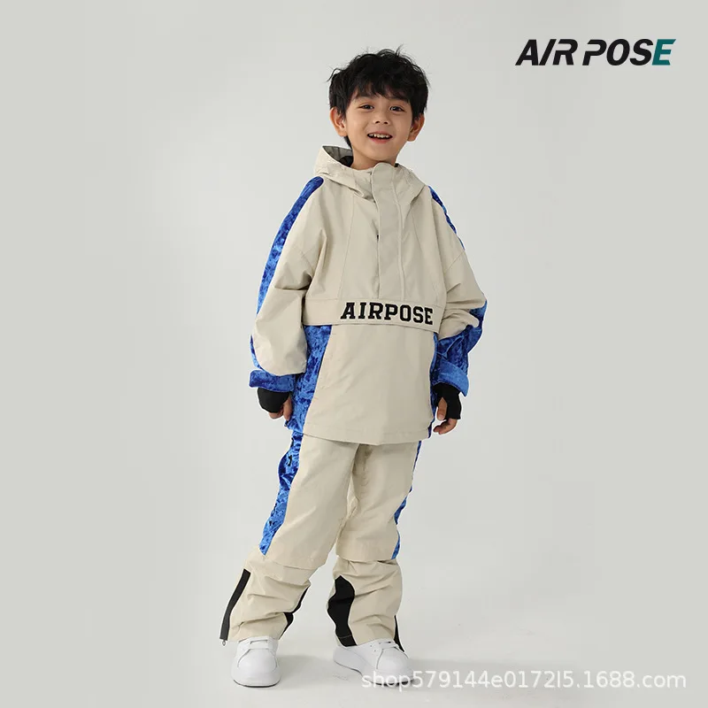 AIRPOSE-Thickened Ski Suits for Children, Warm Snowboarding Clothes Sets, Waterproof and Coldproof, Boys and Girls, Outdoor Spor