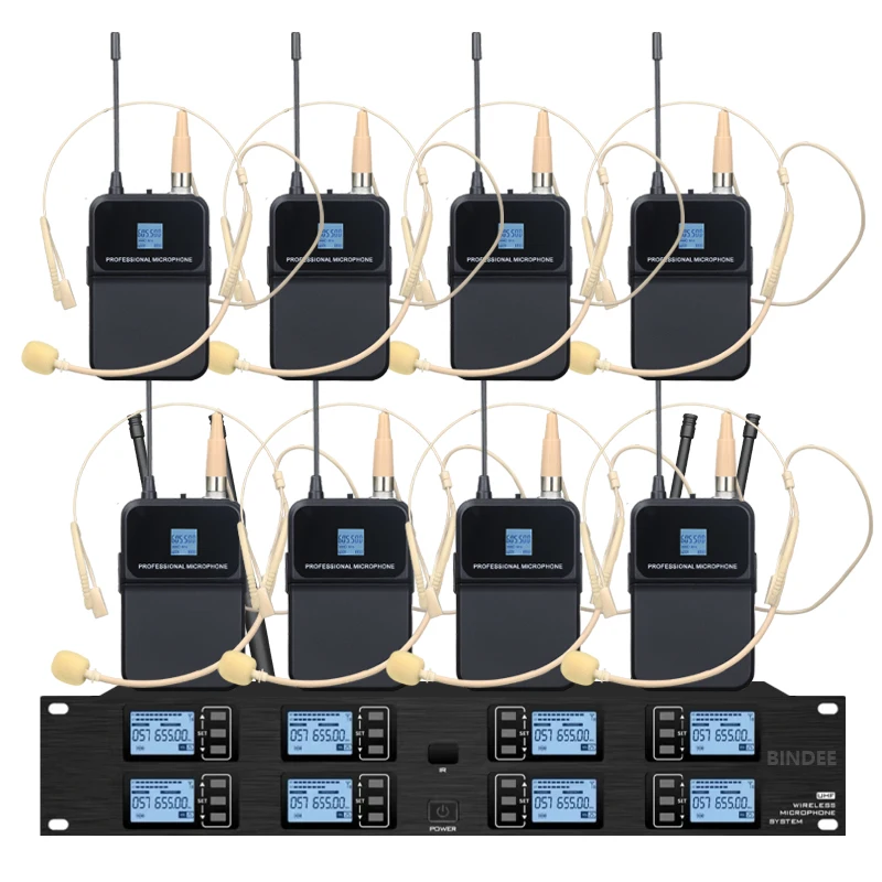 8-Channel UHF Professional Wireless Microphone System Headphone Condenser Microphone for Stage Performance DJ Party Outdoor MIC